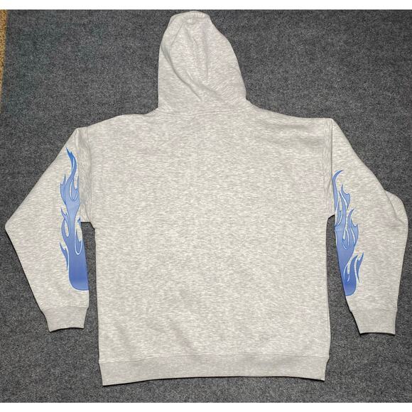 NWOT No Fear 90’s Flame Full Zip Hoodie - Light Heather Grey Baby Blue/Blk -L - Picture 4 of 5